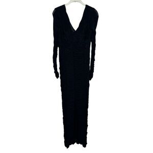Sue Wong Nocturne Maxi Dress Gown Size 8 Black Long Sleeve Ruched